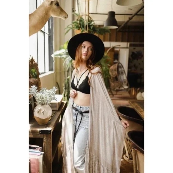 Gray Paisley Tapestry Free Flow Kimono Open Duster Coverup Wrap Top - Picture 4 of 4